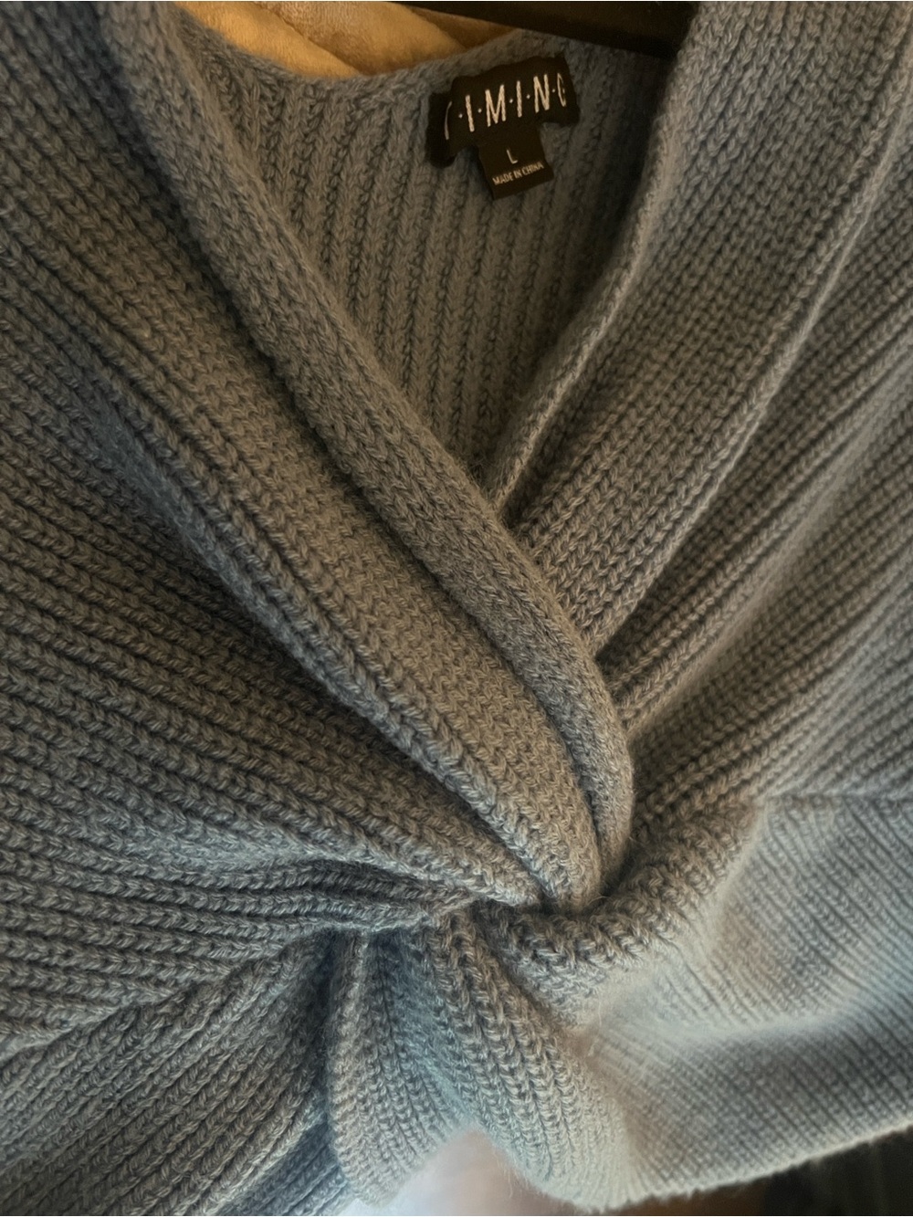 Twist-Front Ribbed V-Neck Sweater - Blue - Picture 4 of 8